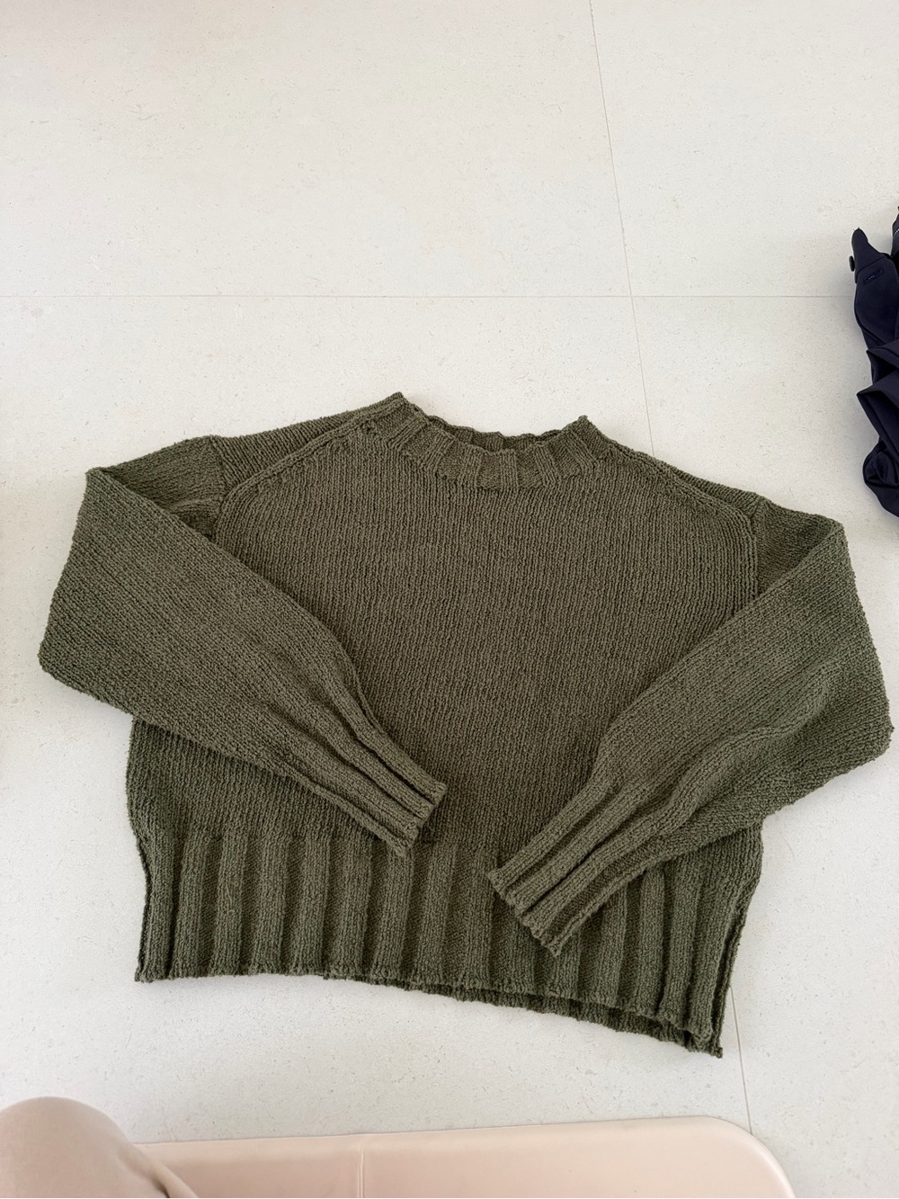 Olive Green Chunky Knit Crewneck Sweater JCREW